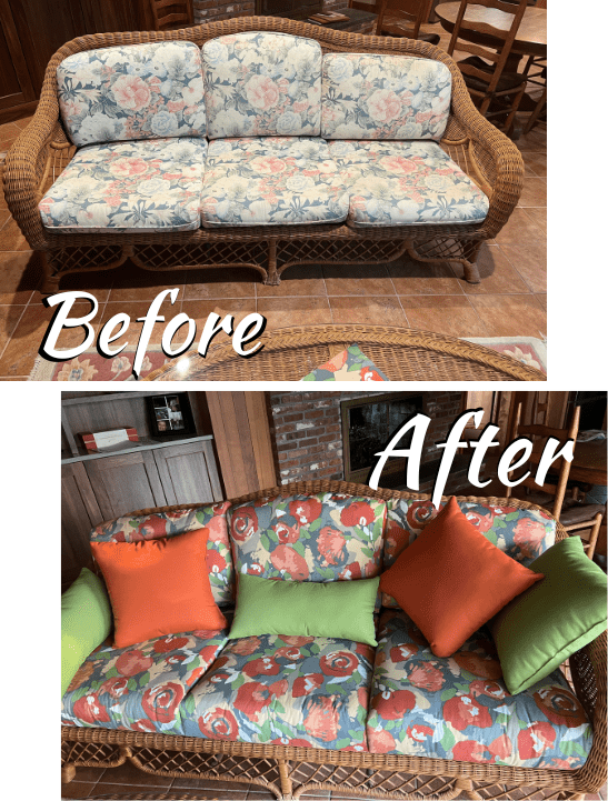 Before and after photos of cushions.