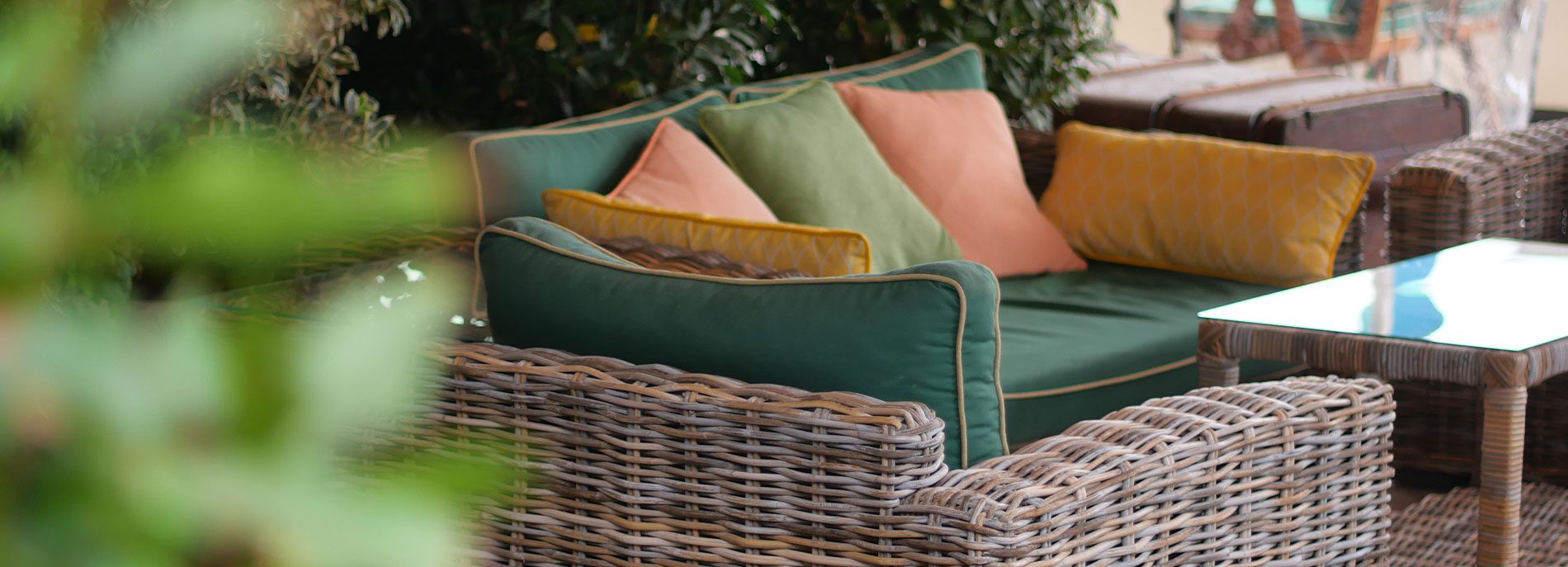 Cozy seating area in an outdoor garden space