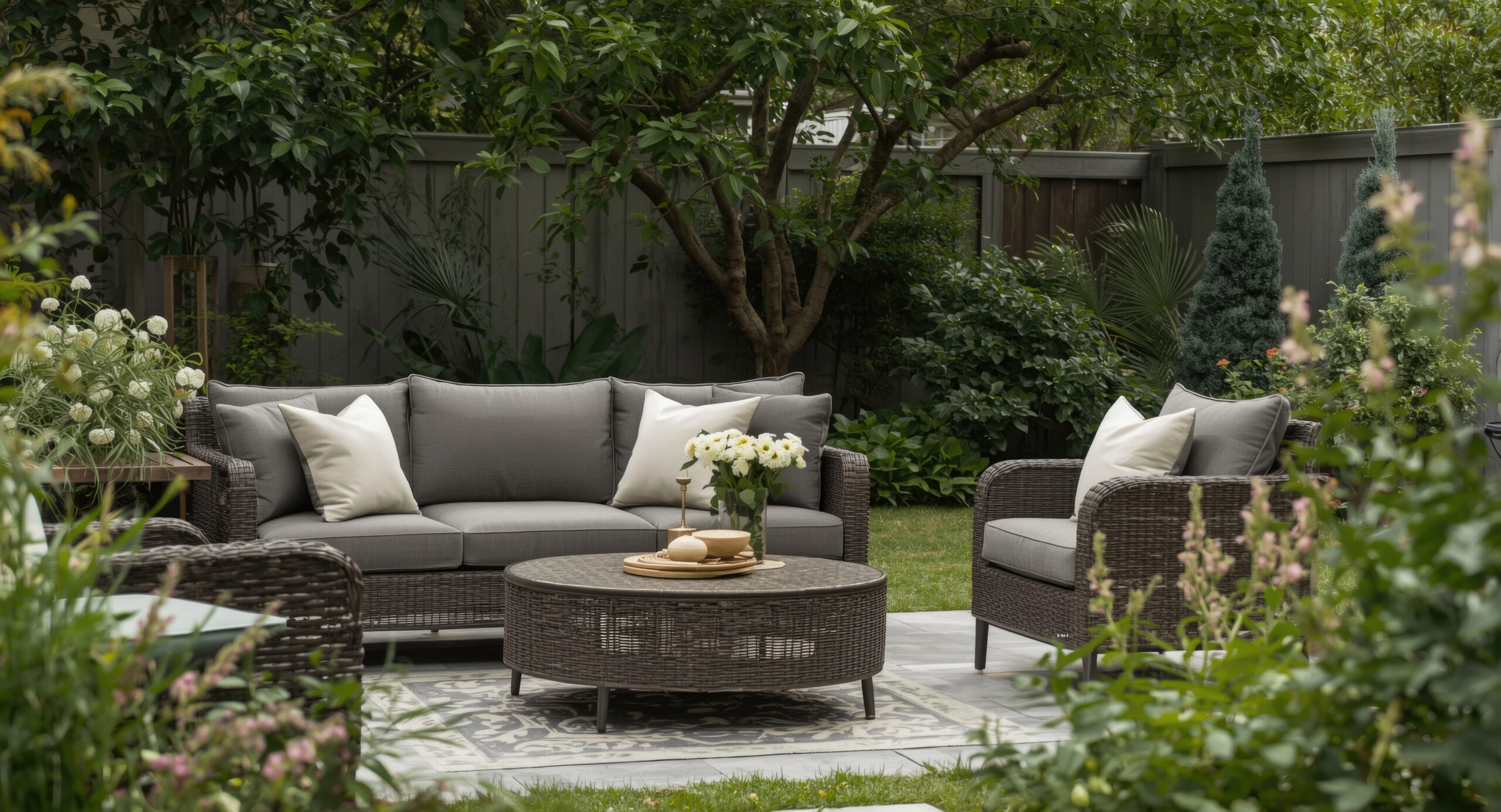 Outdoor wicker furniture.